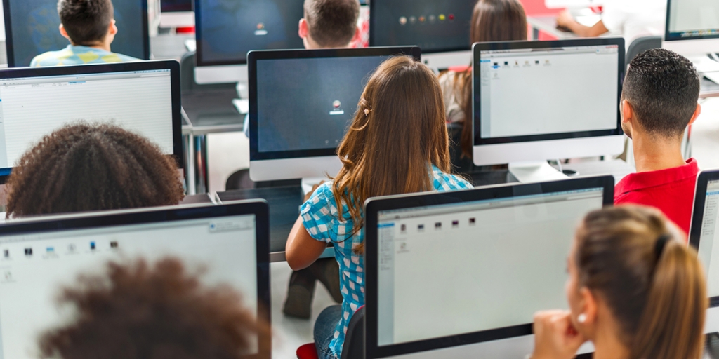 Students in a computer classroom