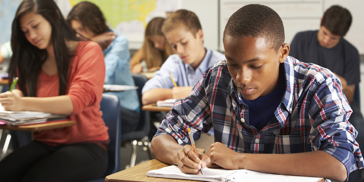 students working in class