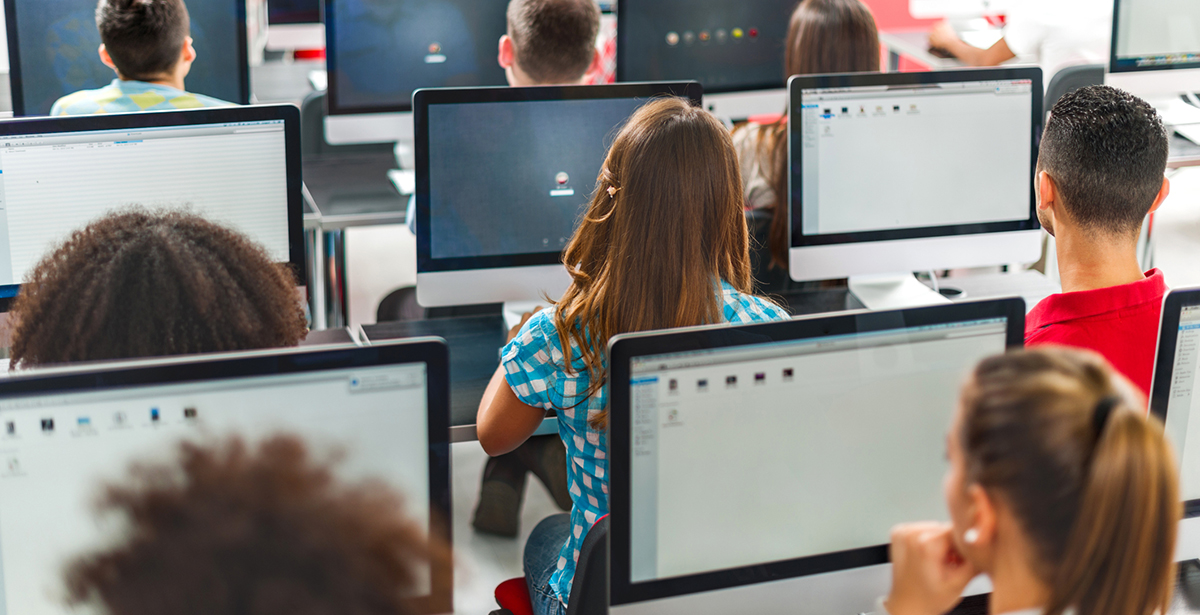 College students in a computer classroom