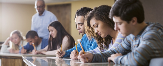 College students taking a test