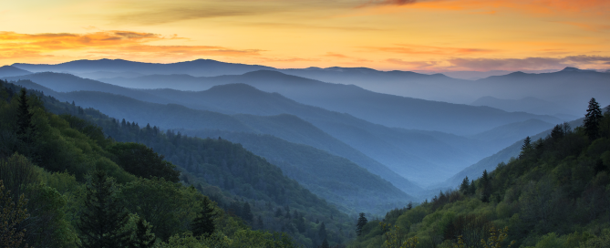 The sun sets over the Blue Ridge Mountains