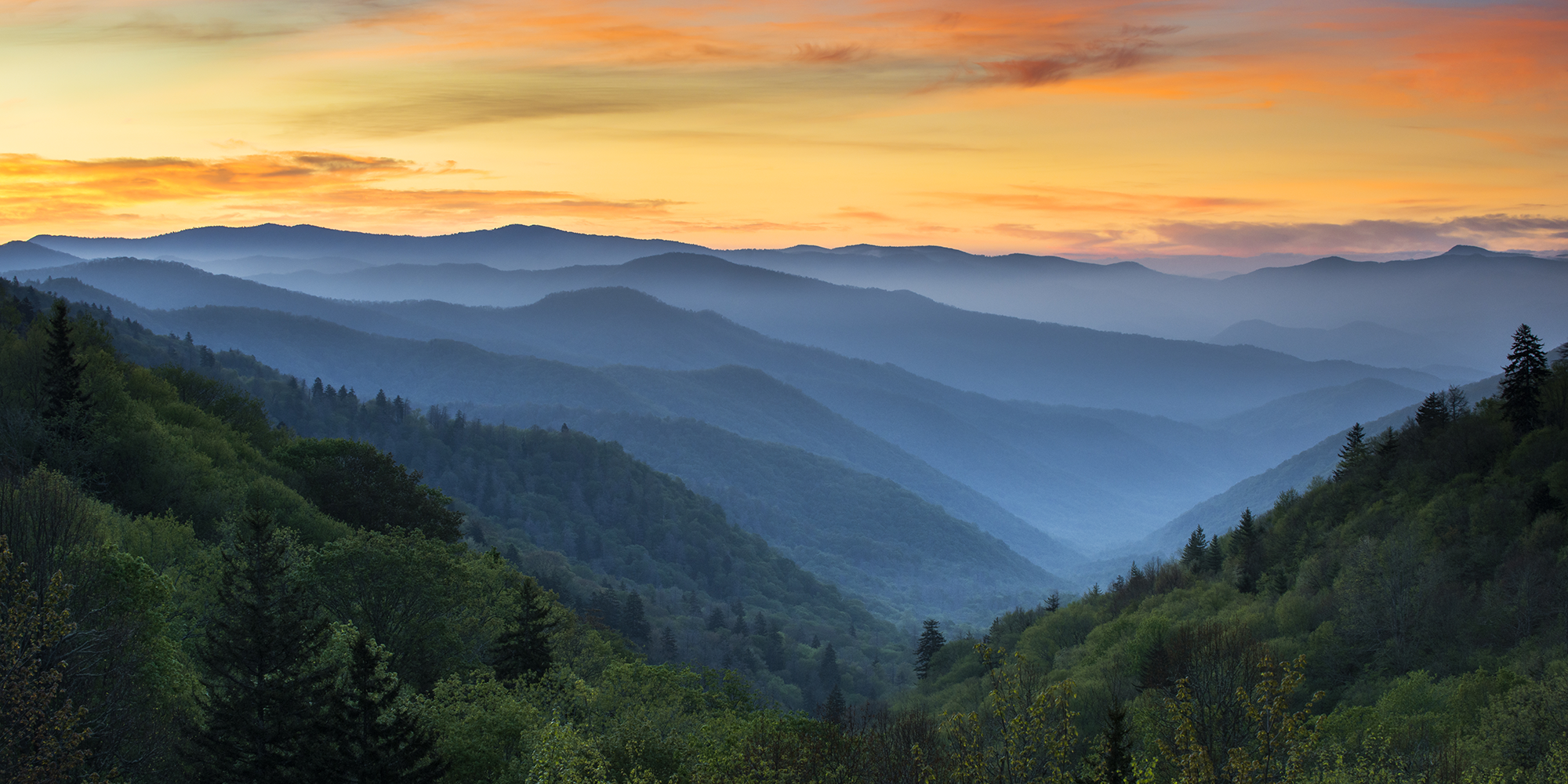 The sun sets over the Blue Ridge Mountains