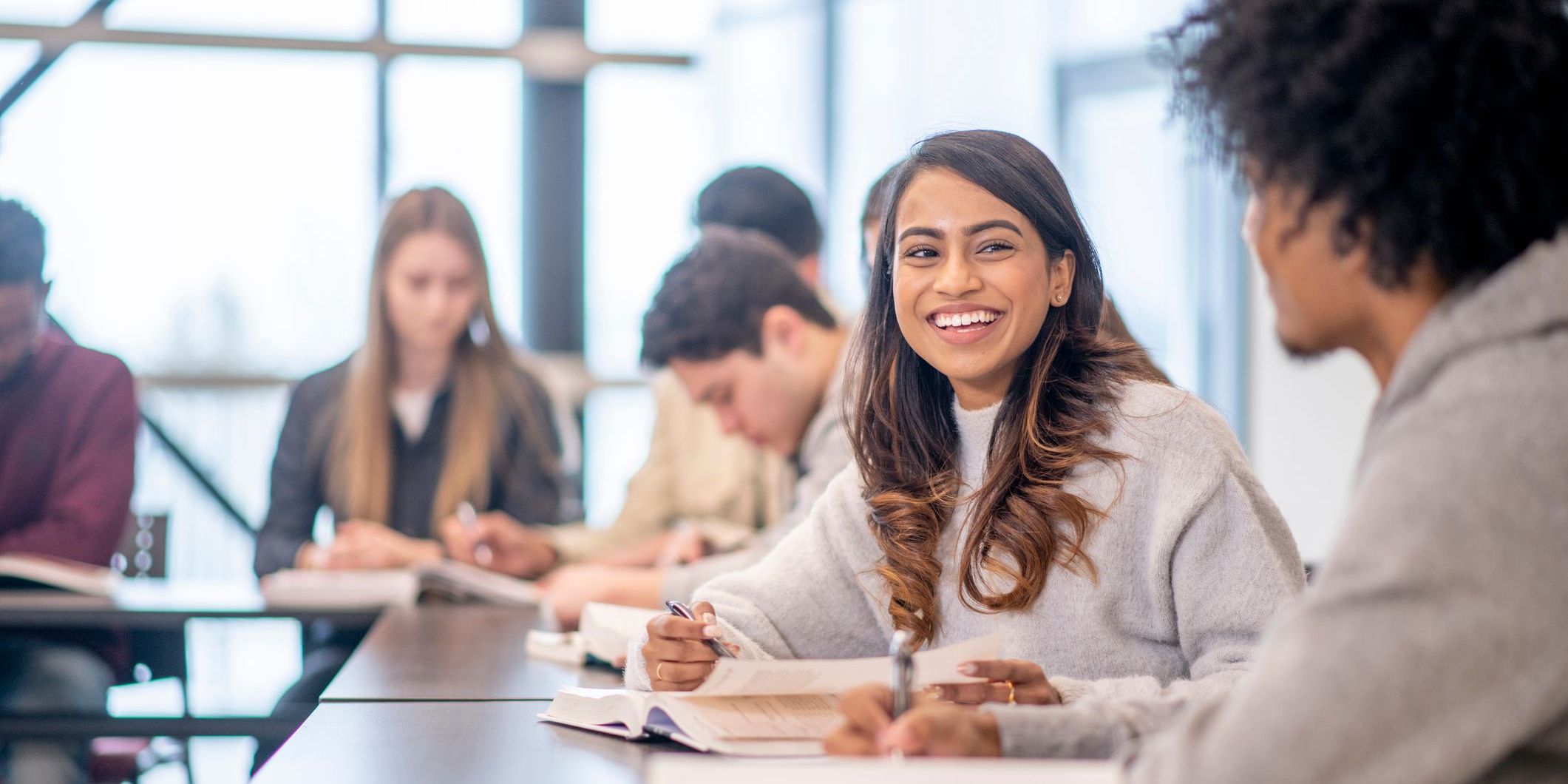 Students smiling in classroom